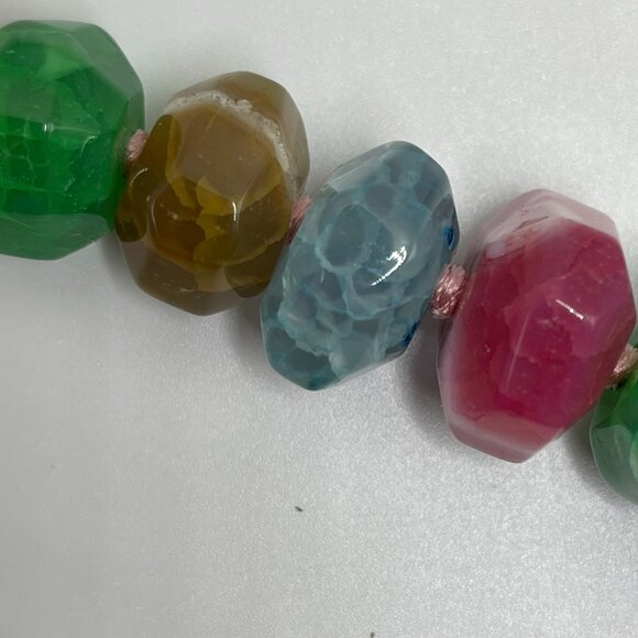 silver sterling .925 Beaded Necklace Multi-Color gemstones Agate toggle Clasp - Picture 3 of 8